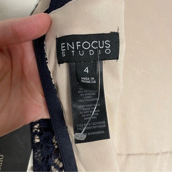 En Focus Dress Lace Overlay Rhinestone Long Gown Prom Formal New Navy Blue 4 - Picture 13 of 13